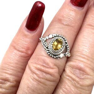 Sterling Silver Ring, Oval Citrine Gemstone